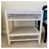 White Wicker End Table