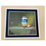 2 Pears w/ Blue Bottle by John Beder - Mechanic Oil on Canvas