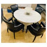 Marble Top Table w/ 4 black Leather Chairs - Priced Separately