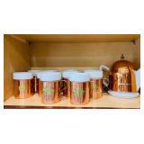 Porcelain Teapot w/ Copper Cozy & Porcelain cups with copper sleeves