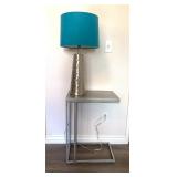 Silver Accent table / Turquoise Lamp