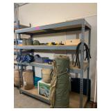 Metal storage shelves / Camping tent and sleeping bags