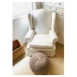 Cream Upholstered Arm Chair / Footstool Ball