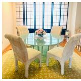 Glass Dining Table w/ 4 Upholstered Chairs