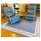 (2) Leather Blue Recliner Chairs - Blue Area Rug 7