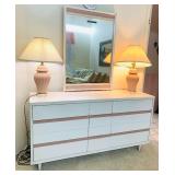 MCM White w/Pink Trim Dresser  & Mirror