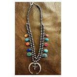 Native American Sterling Necklace w/Inlaid Minerals by PJ Begay