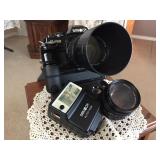 Minolta, 50mm, 100mm, motor base, flash, in case with original manuals