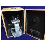 Vintage Sterling Microscope in Wooden Case
