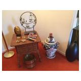 side tables (2) with chinese symbols for wealth, happiness and longevity.