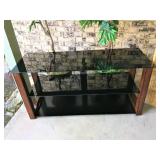 Large smoked glass and wood TV stand