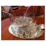 Vintage Punch bowl, matching underplate and twelve matching cups. Glass ladle.