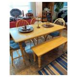 four chairs and bench