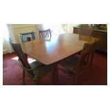 Beautiful Vintage Modern Dining table with 6 chairs, leafs and pads Copenart by Morganton