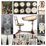 Vintage Desk, Milk Glass, Lamps & Wedgwood
