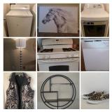 washer, dryer, refrigerator, dishwasher, lamp, rugs, clothes, shoes, etc.  