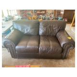 Studded Leather Brown Love Seat - 66" Long x 41" Deep x 36" Tall - Pre-sale $150