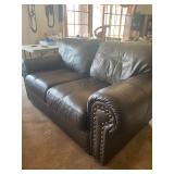 Studded Leather Brown Love Seat - 66" Long x 41" Deep x 36" Tall - Pre-sale $150