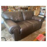 Studded Leather Brown Love Seat - 66" Long x 41" Deep x 36" Tall - Pre-sale $150