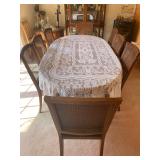 Vintage Henredon Dining Table, 2 Leafs & 8 Chairs w/Table Pad - 65" Length + 20" per Leaf x 45" Wide