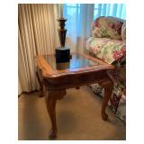 Master Home Furniture Co. Carved Wood w/Beveled Glass Insert End Table x 2 - $40 each - 22" Wide x 2