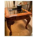 Master Home Furniture Co. Carved Wood w/Beveled Glass Insert End Table x 2 - $40 each - 22" Wide x 2