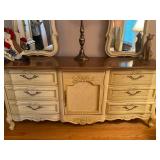 Vintage Stanley Furniture French Provincial Canary Yellow Double Mirror 9-Draw Dresser - $360 - 73" 