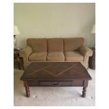 Brown Coffee Table - 50" Long x 29" Wide x 18" Tall - $100 & Vintage 3-Seater Sofa - 84" Long x 36" 