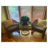 3PC Rattan/Wicker Bistro Set - 30"H x 27"W x 29"D (Chairs) + 25"H x 22"R (Table) - $150