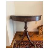 Antique 2-Drawer Leather Top Drum Table - 27"H x 27"Dia. - $60