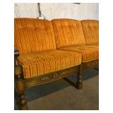 Vintage Gold & Red Striped 3-Seater Sofa - 35"H x 80"W x 35"D - $100