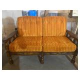 Vintage Gold & Red Striped 2-Seater Sofa - 35"H x 56"W x 35"D - $75