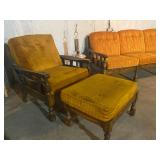 Vintage Mustard Chair & Ottoman - 35"H x 31.5"W x 36"D (Chair) + 17"H x 26"W x 21"D (Ottoman) - $90