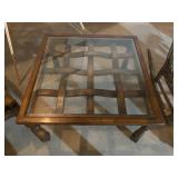 Square Glass Top Weaved Wood Accent Table - 17"H x 30"W x 30"D - $60
