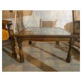 Square Glass Top Weaved Wood Accent Table - 17"H x 30"W x 30"D - $60