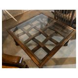Square Glass Top Weaved Wood Accent Table - 17"H x 30"W x 30"D - $60