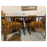 Vintage Wood Round Table w/4 Barrel Chairs - 26.5"H x 48"Dia (Table) + 30"H x 26"W x 27"D - $140