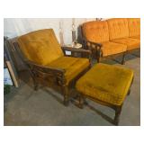 Vintage Mustard Chair & Ottoman - 35"H x 31.5"W x 36"D (Chair) + 17"H x 26"W x 21"D (Ottoman) - $90 