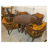Vintage Wood Round Table w/4 Barrel Chairs - 26.5"H x 48"Dia (Table) + 30"H x 26"W x 27"D $140