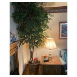 Indoor Artificial Tree & Vintage Side Table 