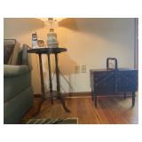 Vintage Pedestal Side Table & Portable Sewing Storage