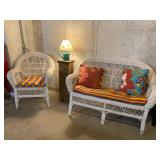 White Wicker/Rattan Loveseat & Chair 