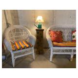 White Wicker/Rattan Loveseat & Chair 