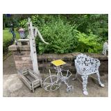 Wooden Plant Stand & Wrought Iron Bike Planters & Garden Seat