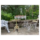 Wooden Plant Stand & Wrought Iron Bike Planters, Table & Planters