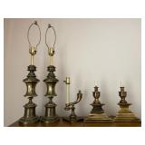 5PC Vintage Solid Brass Holly Regency Lamps - $140