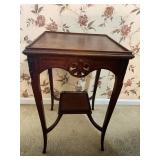 Antique Wood Carved 2-Tier Accent Table - 25.5"H x 16"W x 16"D - $90