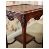Antique Wood Carved 2-Tier Accent Table - 25.5"H x 16"W x 16"D - $90