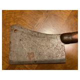 Antique L&IJ #6 Butchers Meat Cleaver, Vintage Rolling Pin, Vintage Warranted Superior Miter Hand Sa