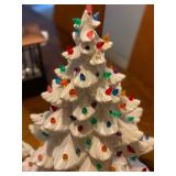 Vintage 18" White Ceramic Christmas Tree & Mayberry Courthouse By Hawthorn & Reindeer Trinket-box - 